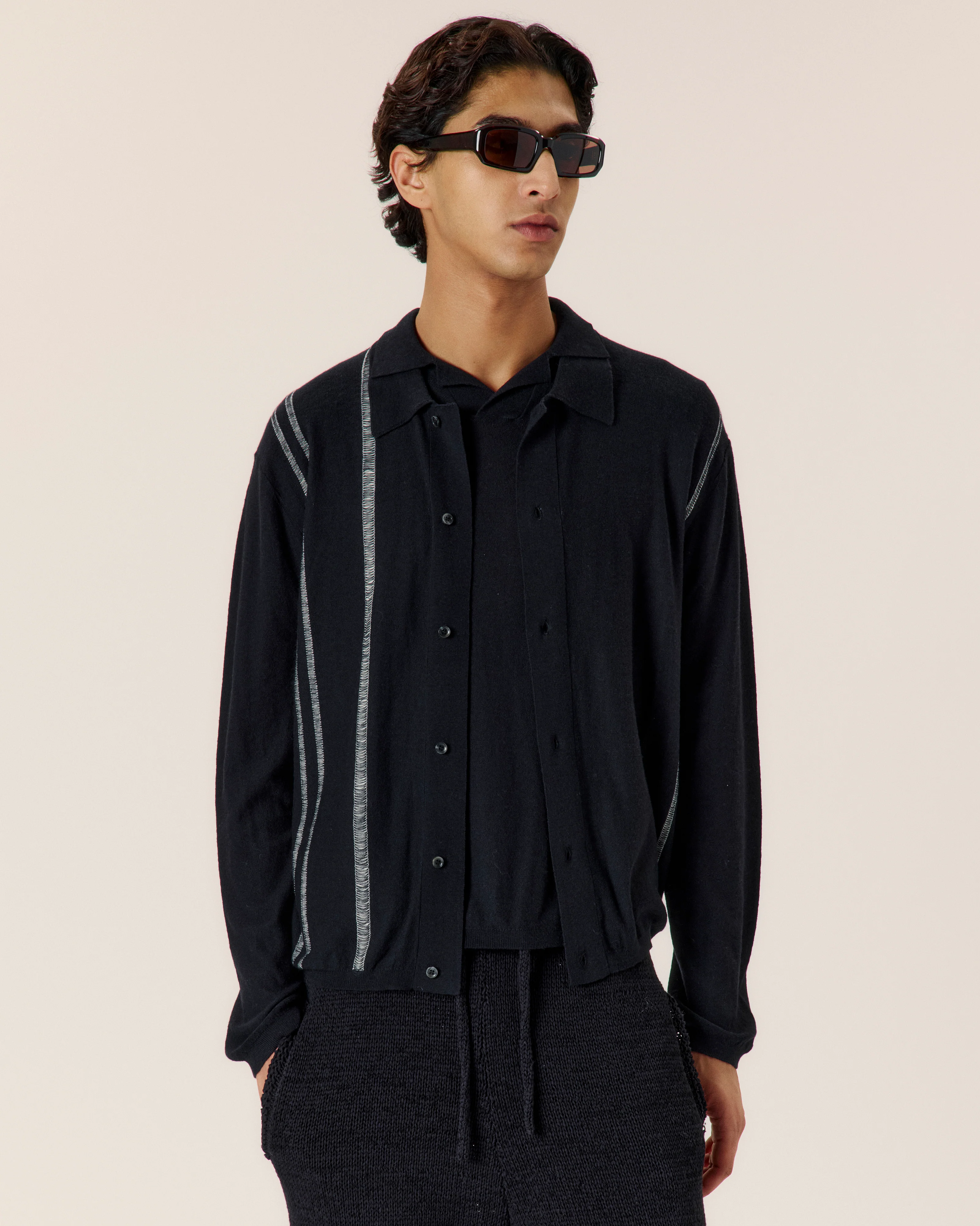 Cotton Cashmere Yarn Stripe Cardigan
