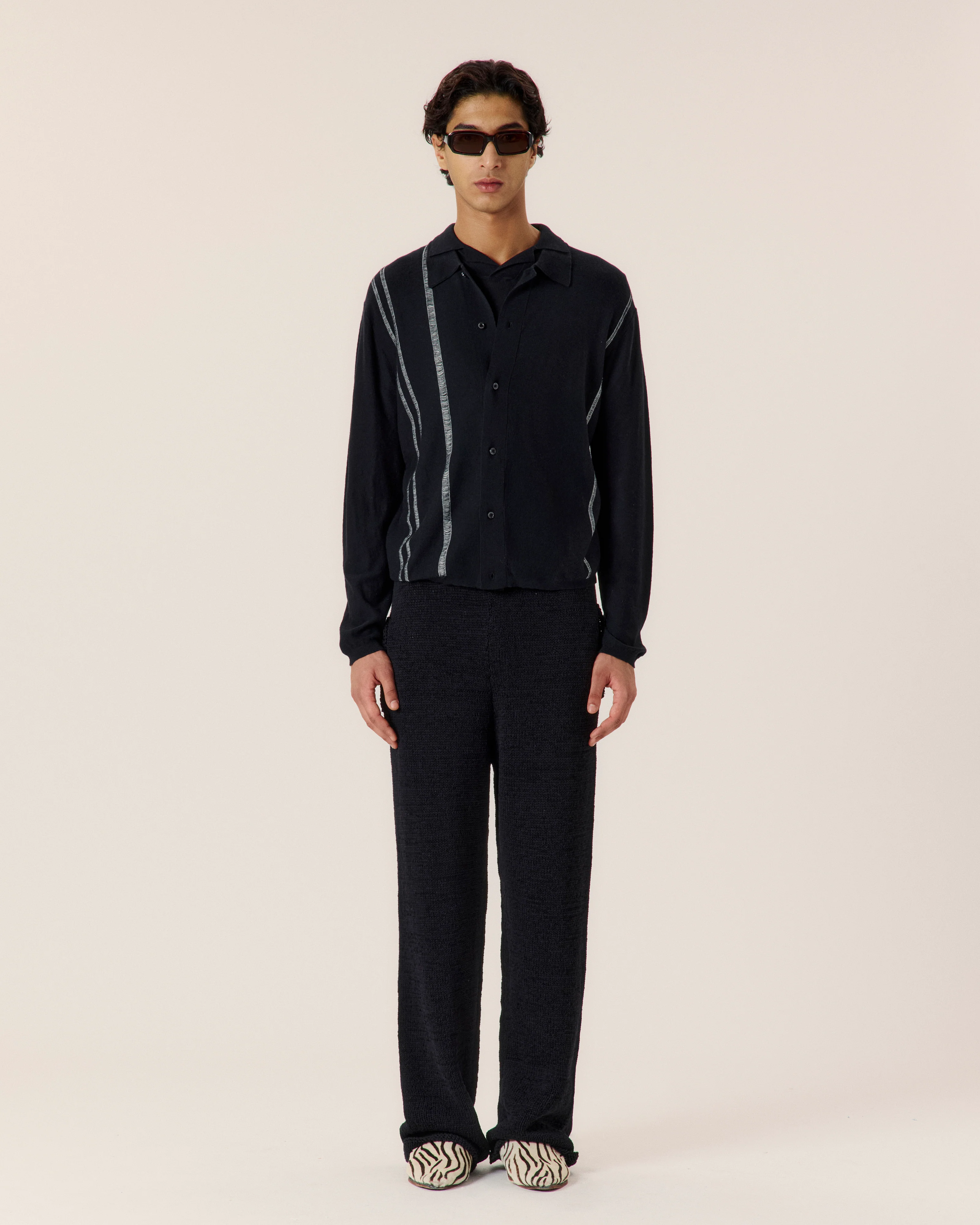 Cotton Cashmere Yarn Stripe Cardigan - Image 2