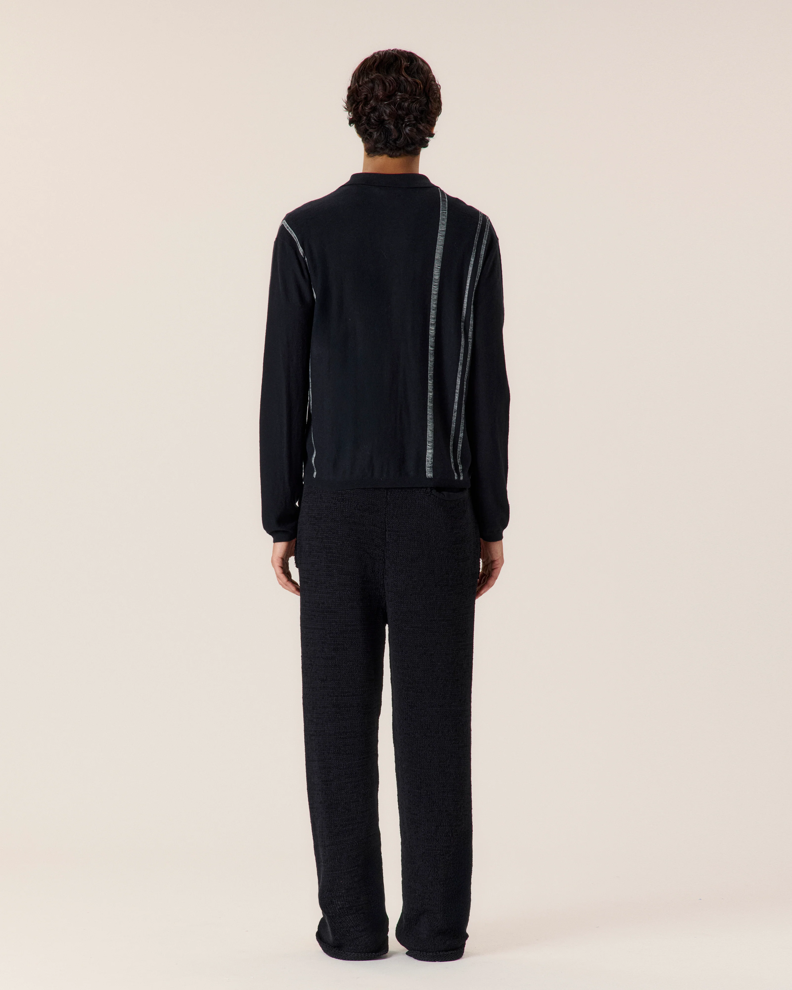 Cotton Cashmere Yarn Stripe Cardigan - Image 3