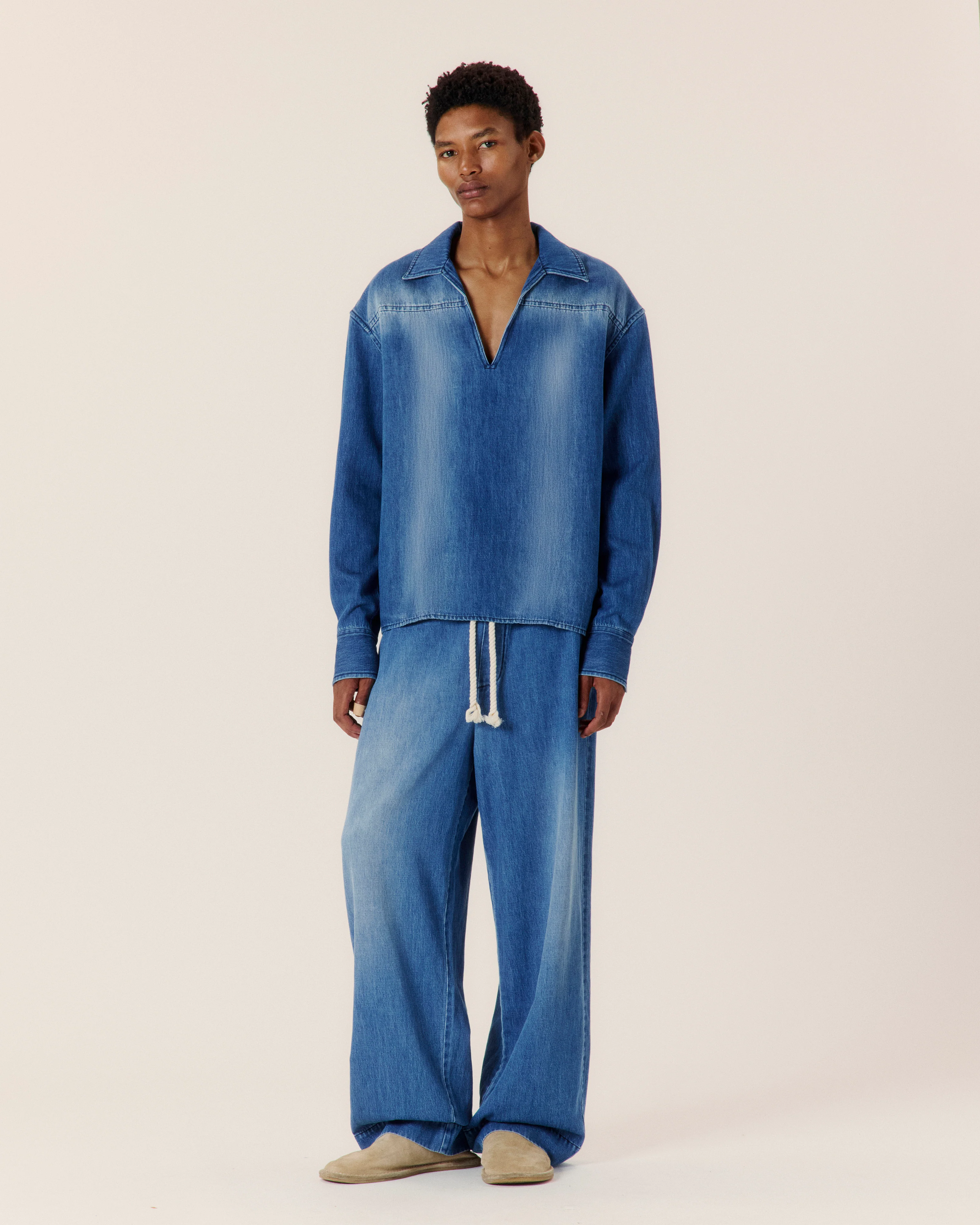 Cotton Hemp Denim Pop Over Shirt