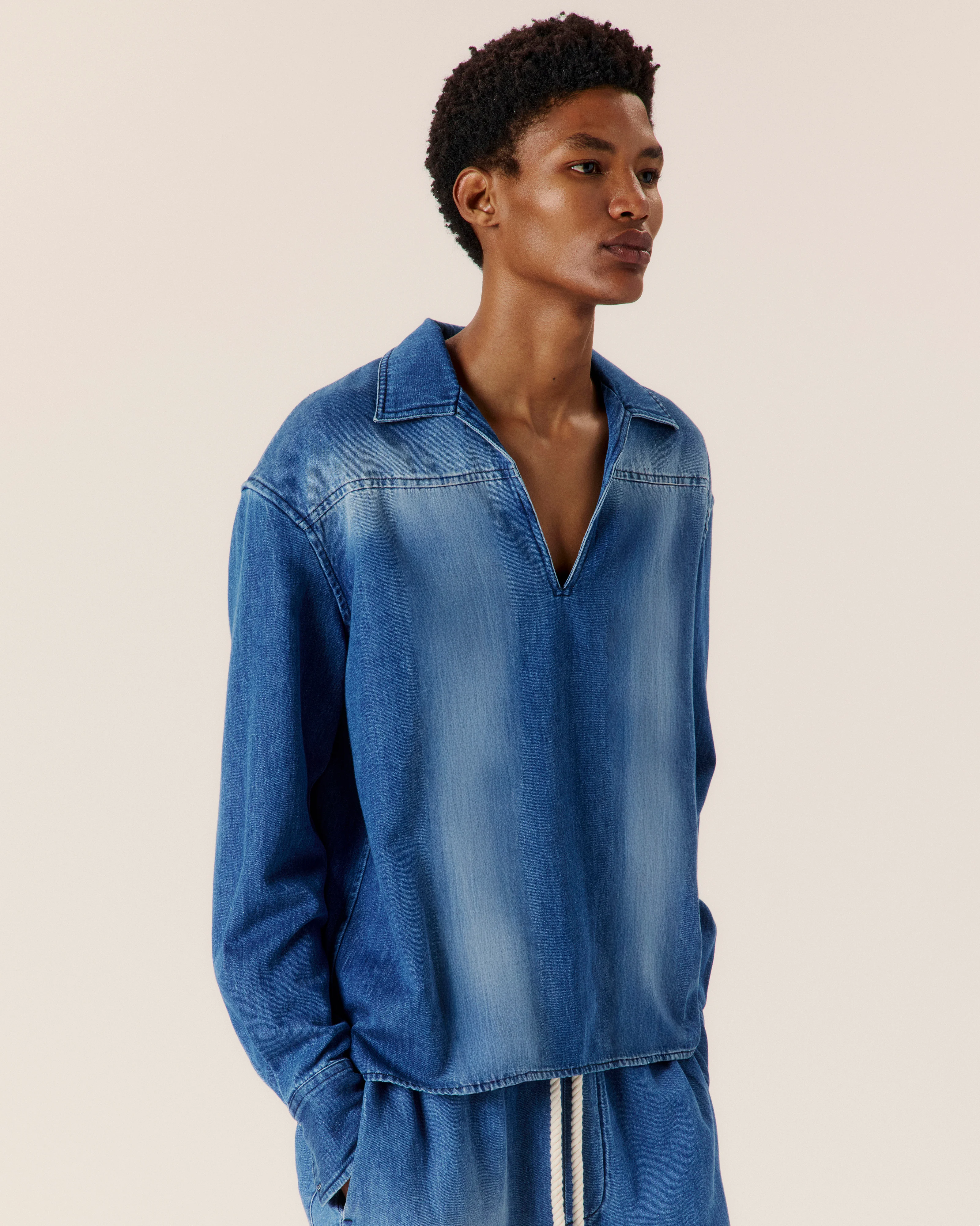 Cotton Hemp Denim Pop Over Shirt - Image 3