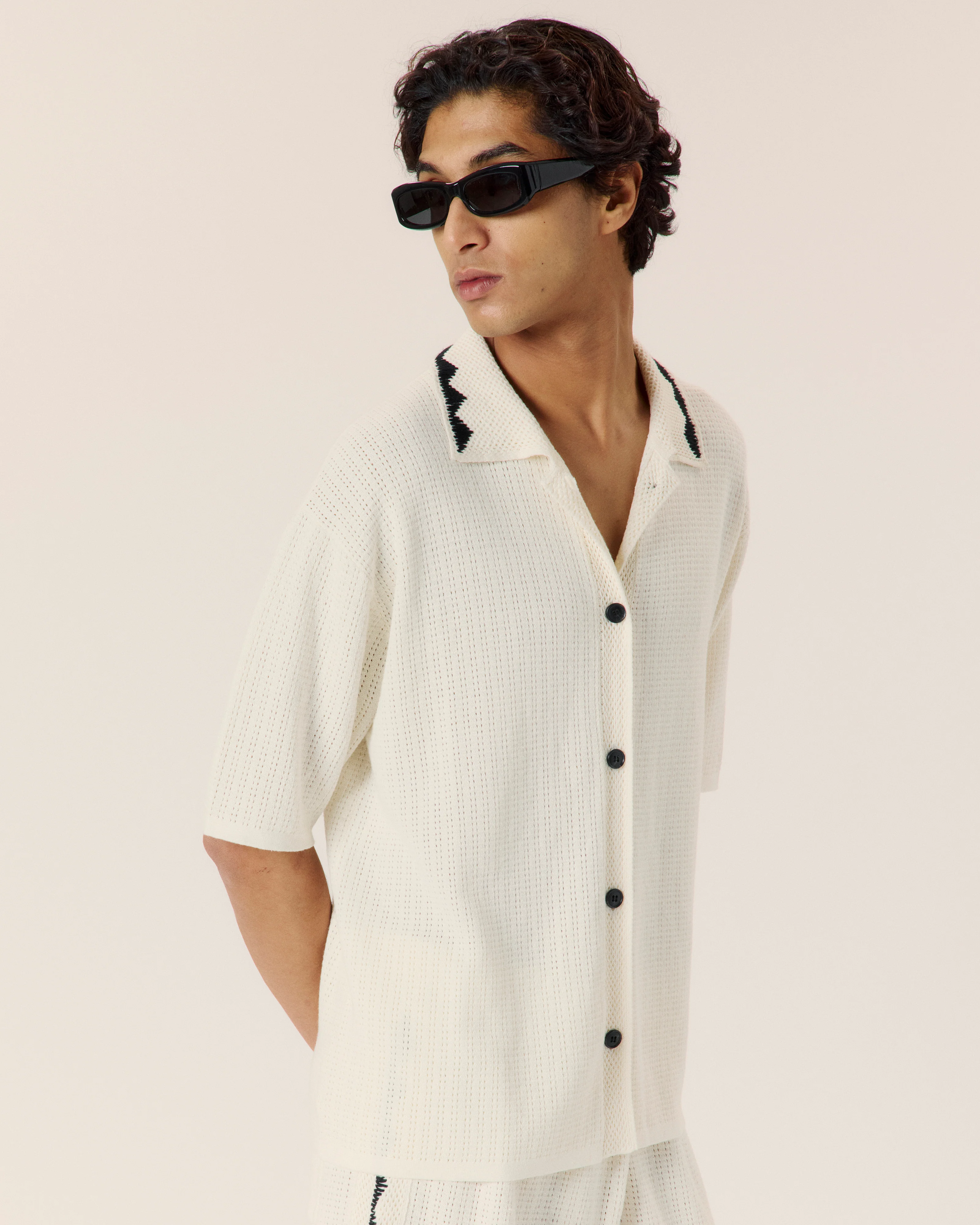 Embroidered Crochet Collar Polo - Image 3
