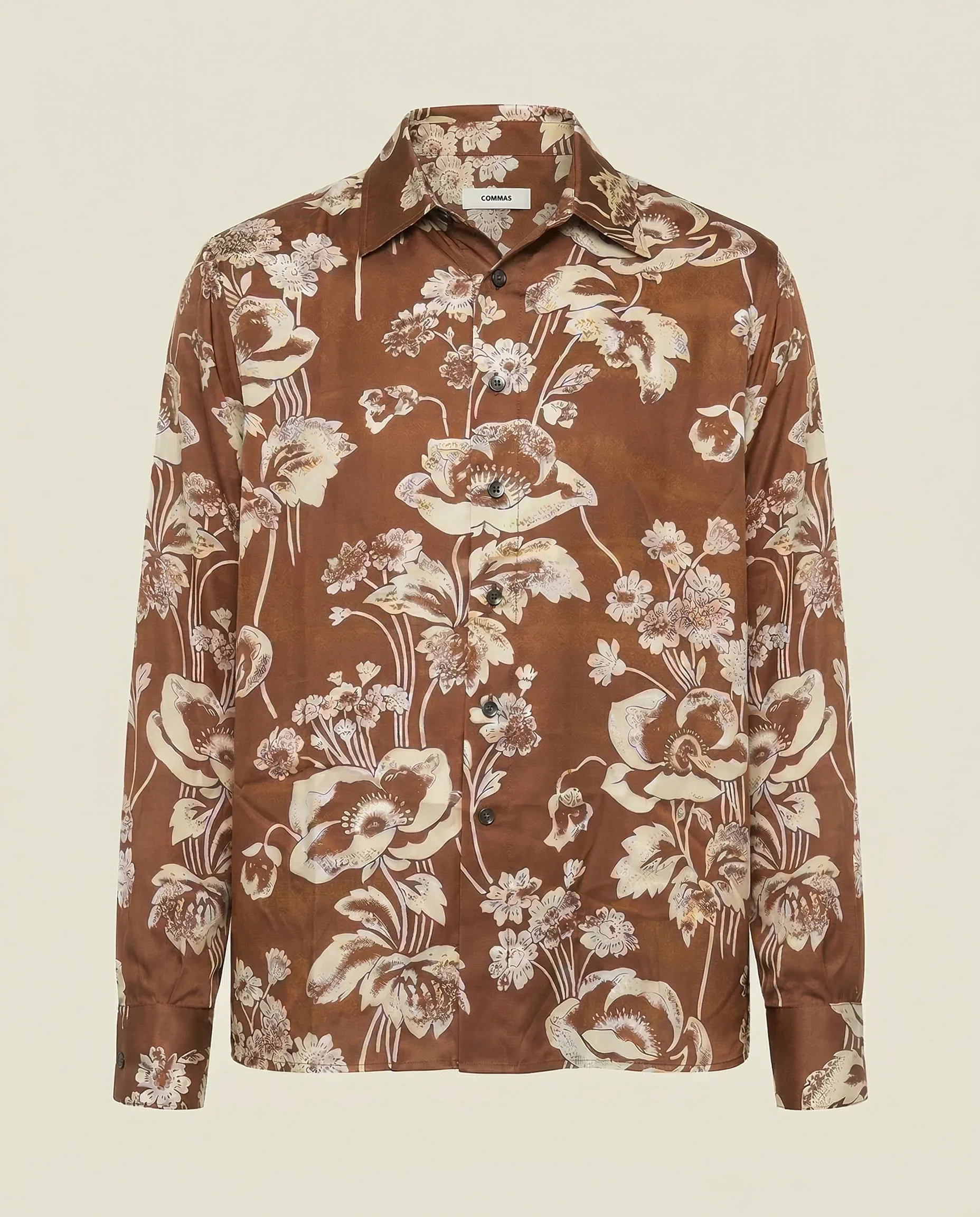 Painted Peonies Oversized Shirt Brown