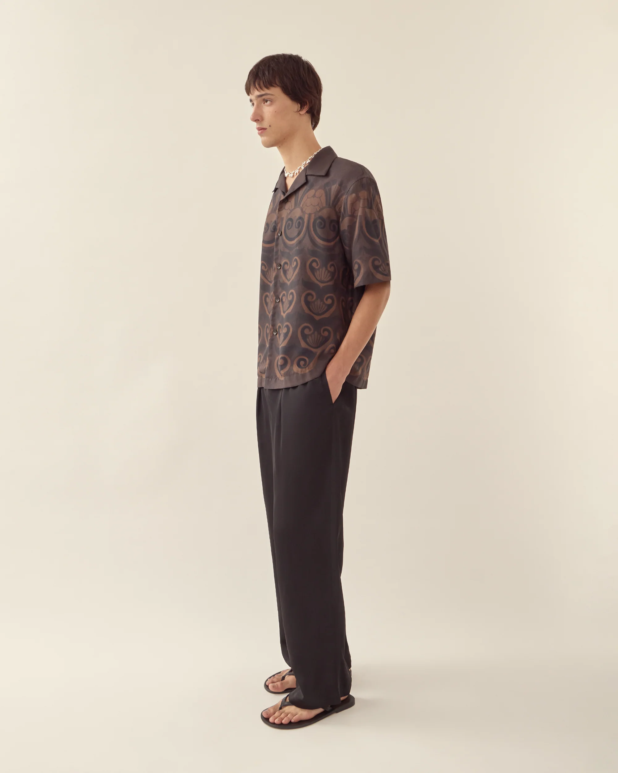Painted Shell Silk Camp Collar Shirt Chocolate - Image 2