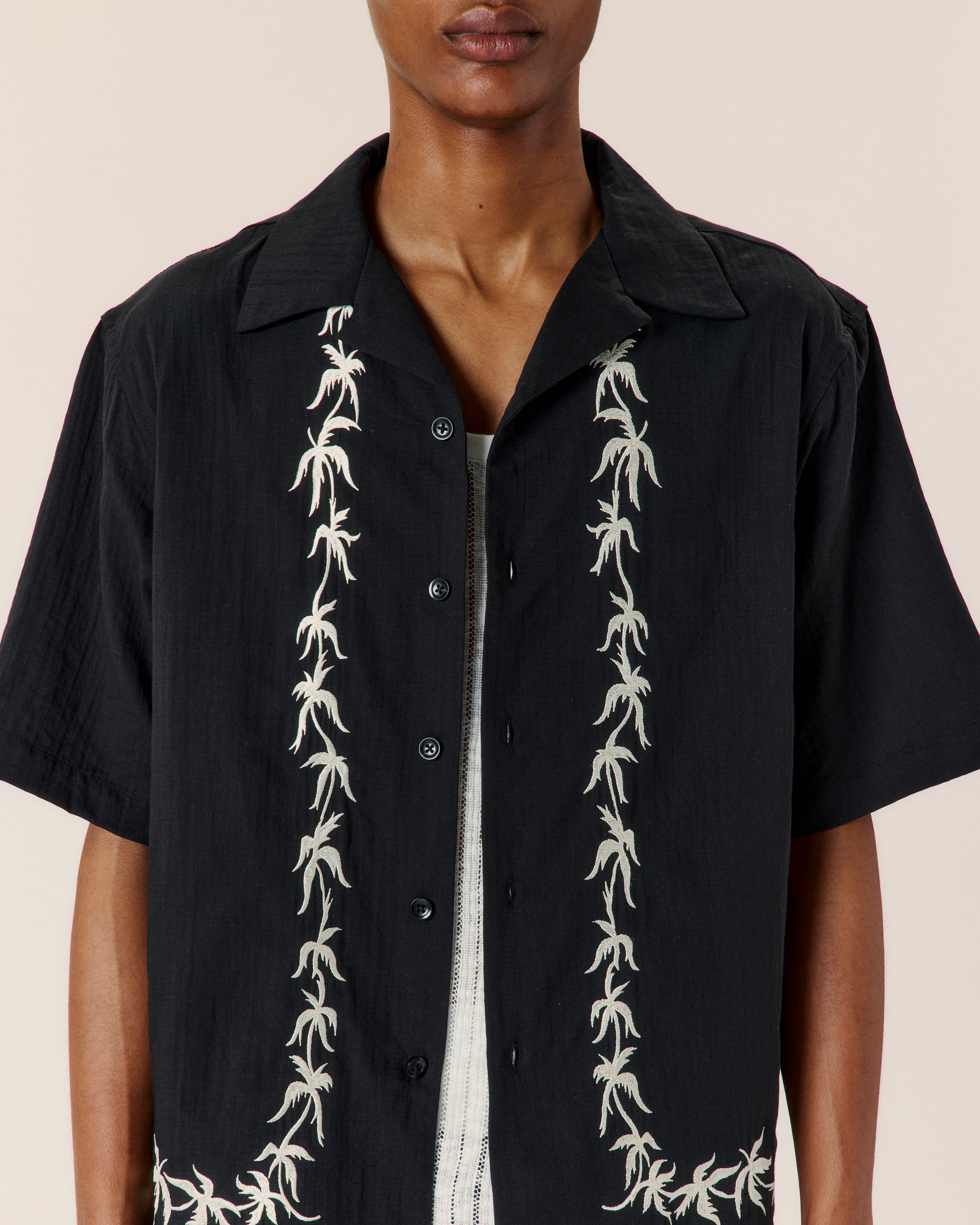Palm Embroidery Bowling Shirt - Image 3