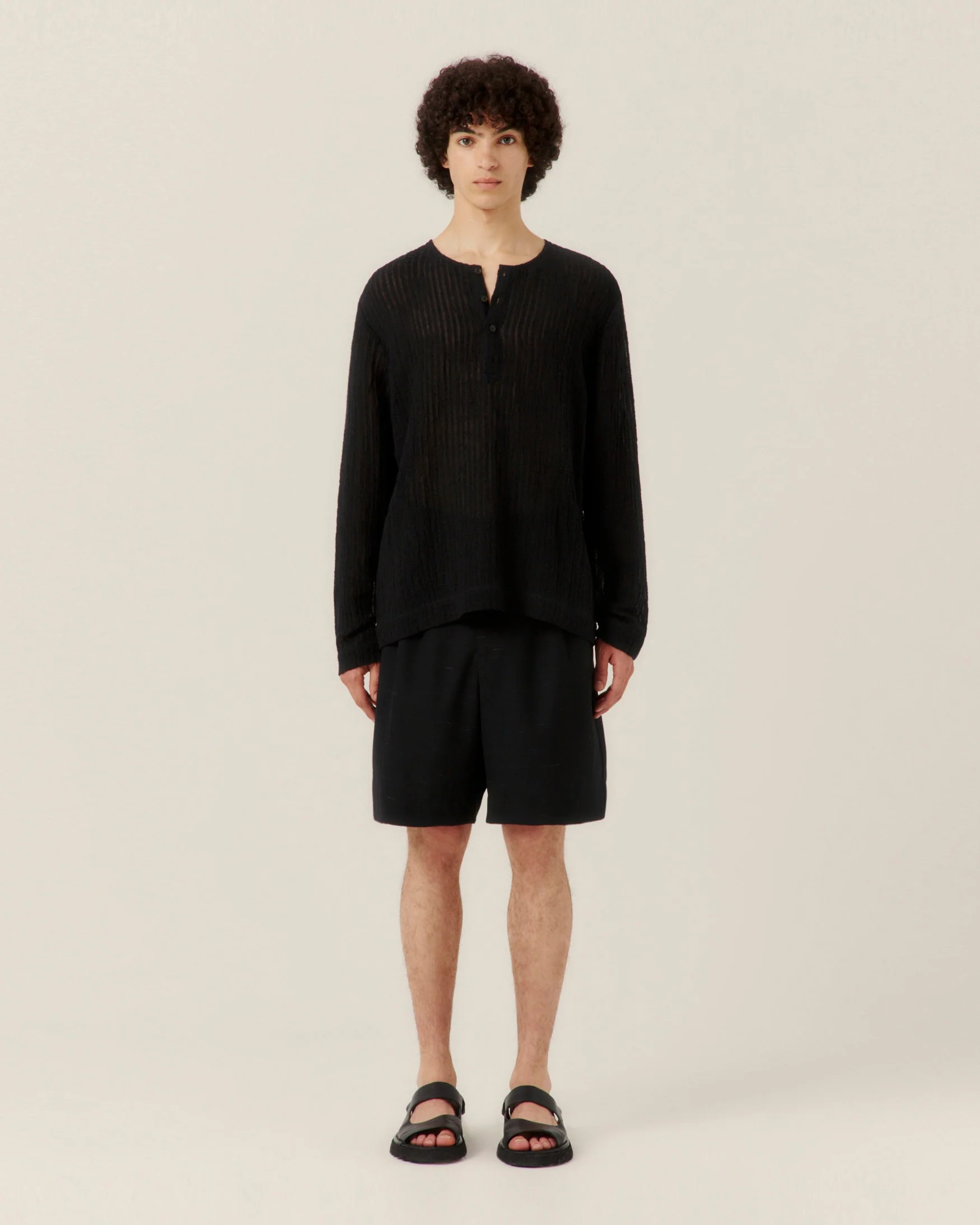 Sheer Stripe Linen Woven Henley - Image 4