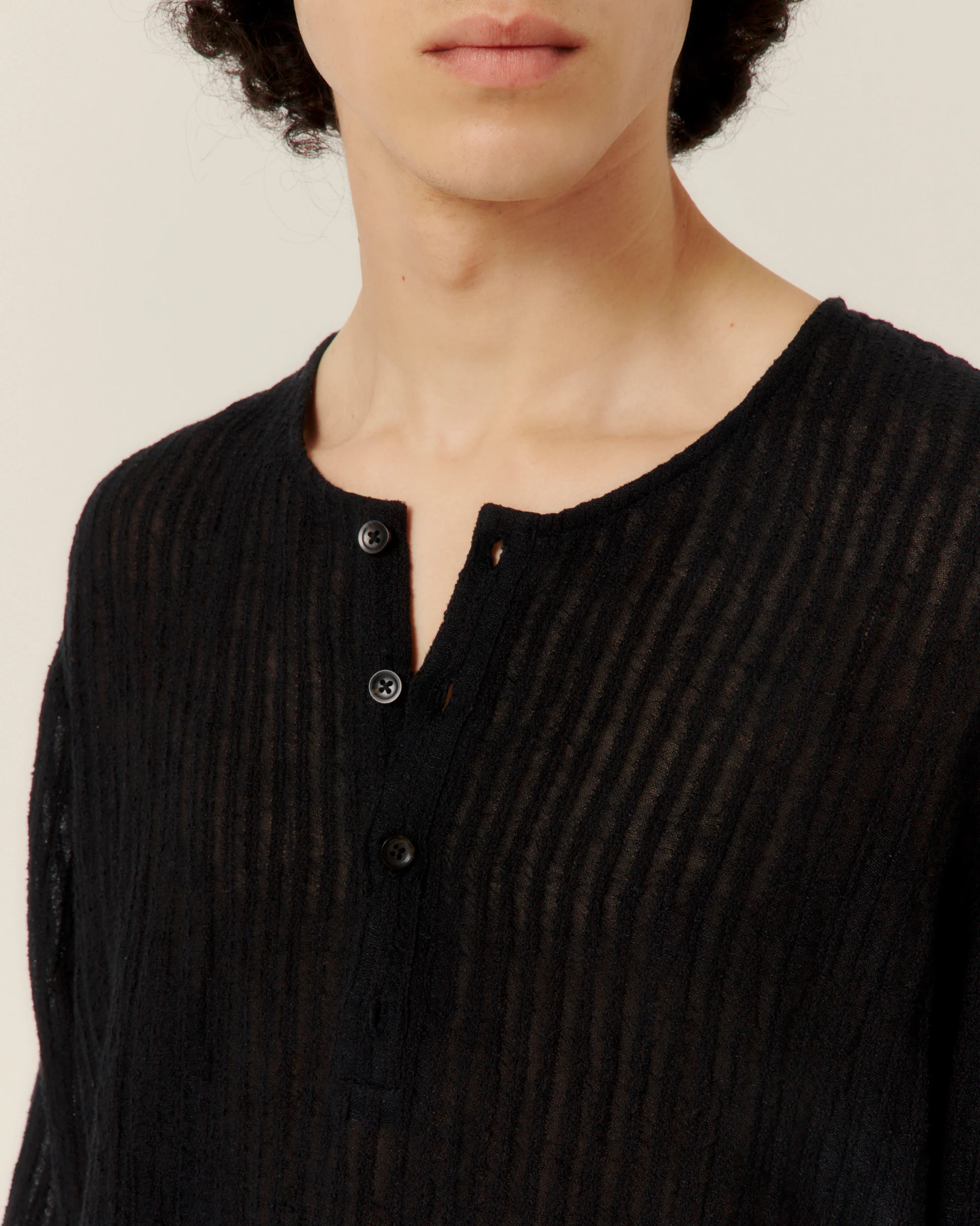 Sheer Stripe Linen Woven Henley - Image 6