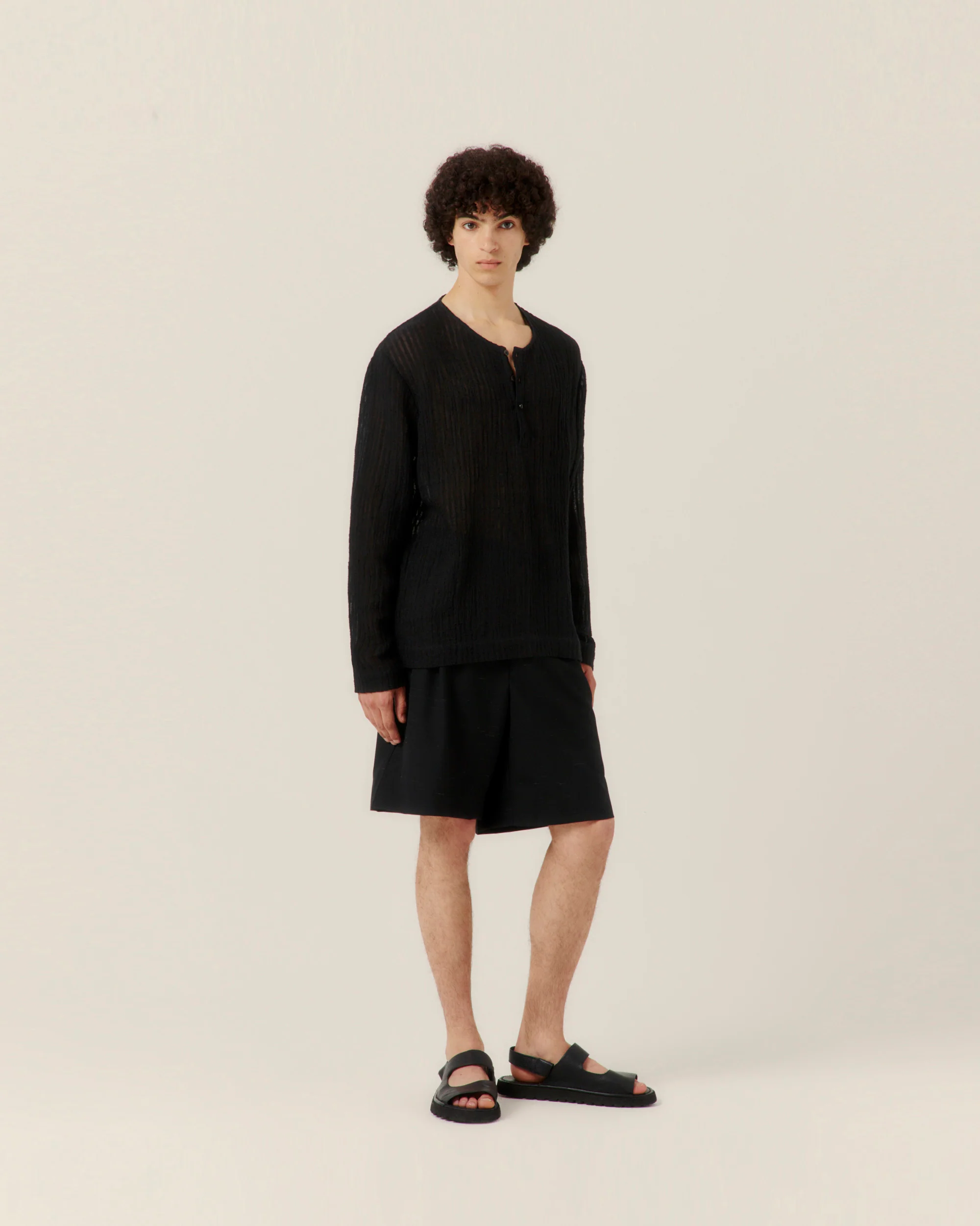 Sheer Stripe Linen Woven Henley - Image 7
