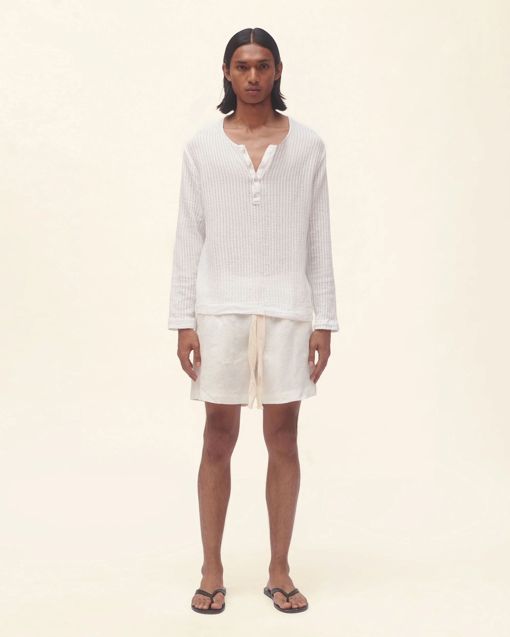 Sheer Stripe Linen Woven Henley - Image 4