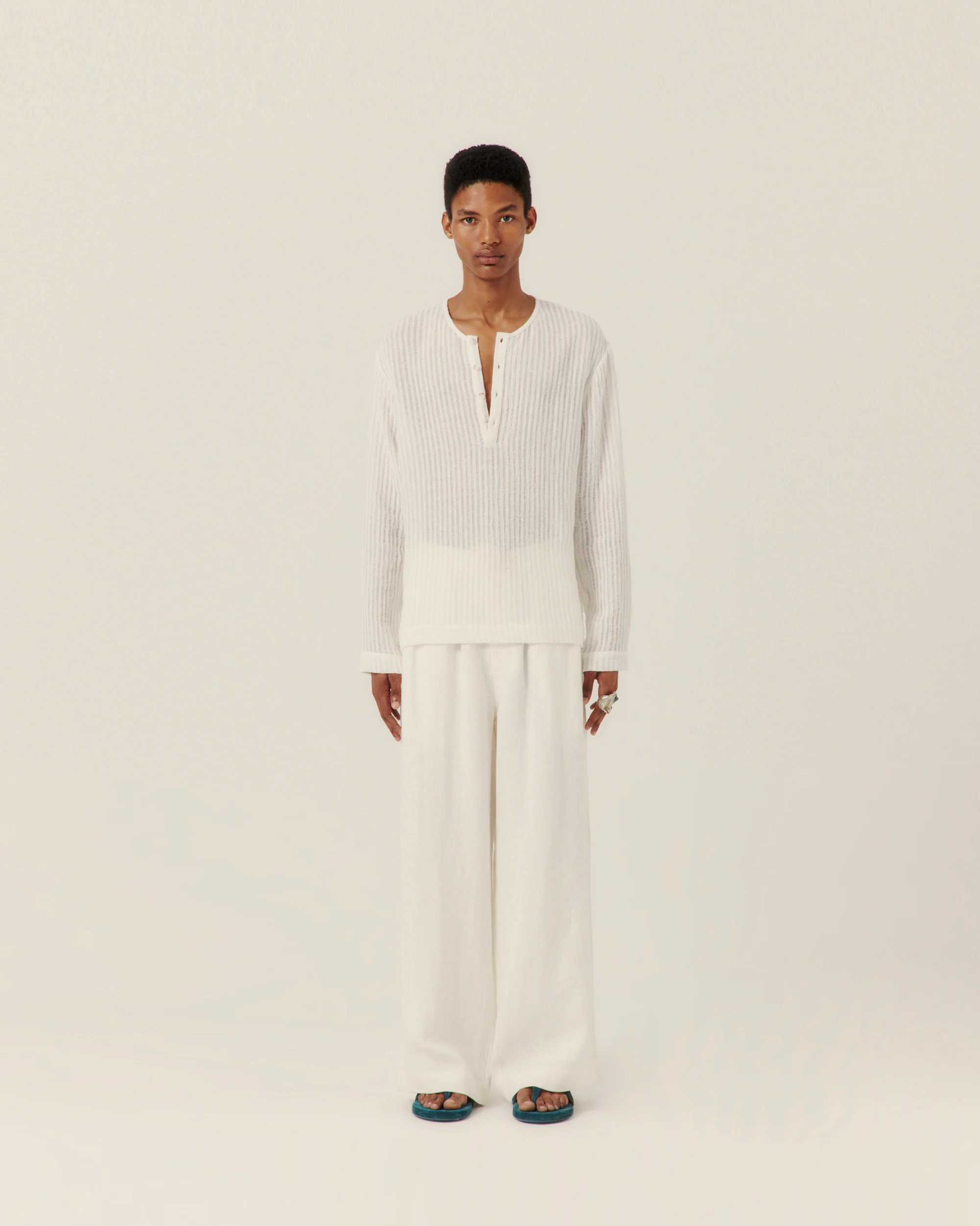 Sheer Stripe Linen Woven Henley - Image 6