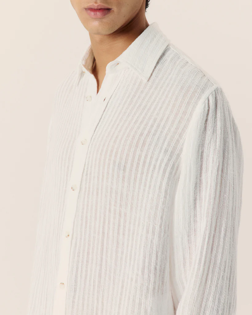 Sheer Stripe Linen Woven Shirt - Image 3