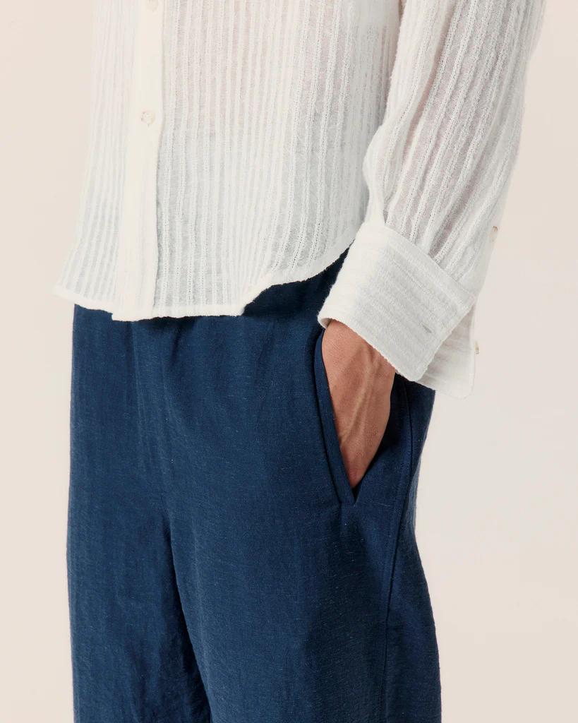 Sheer Stripe Linen Woven Shirt - Image 4