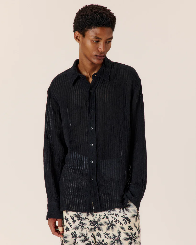 Sheer Stripe Linen Woven Shirt - Image 4