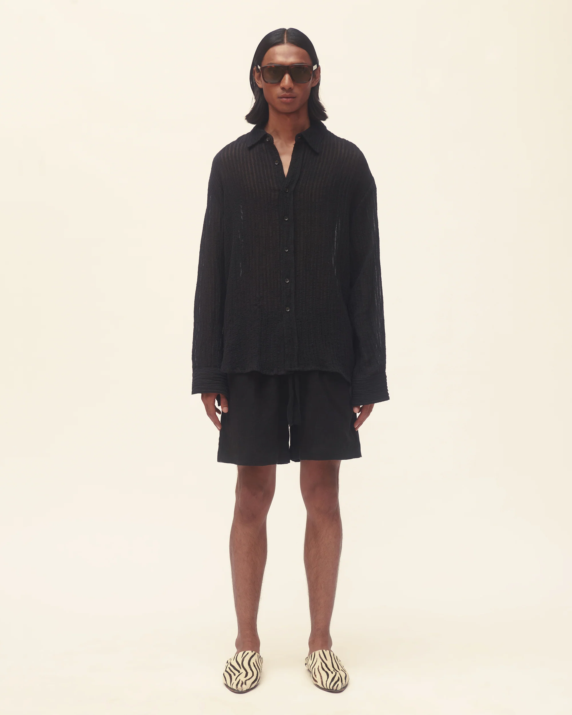Sheer Stripe Linen Woven Shirt - Image 7