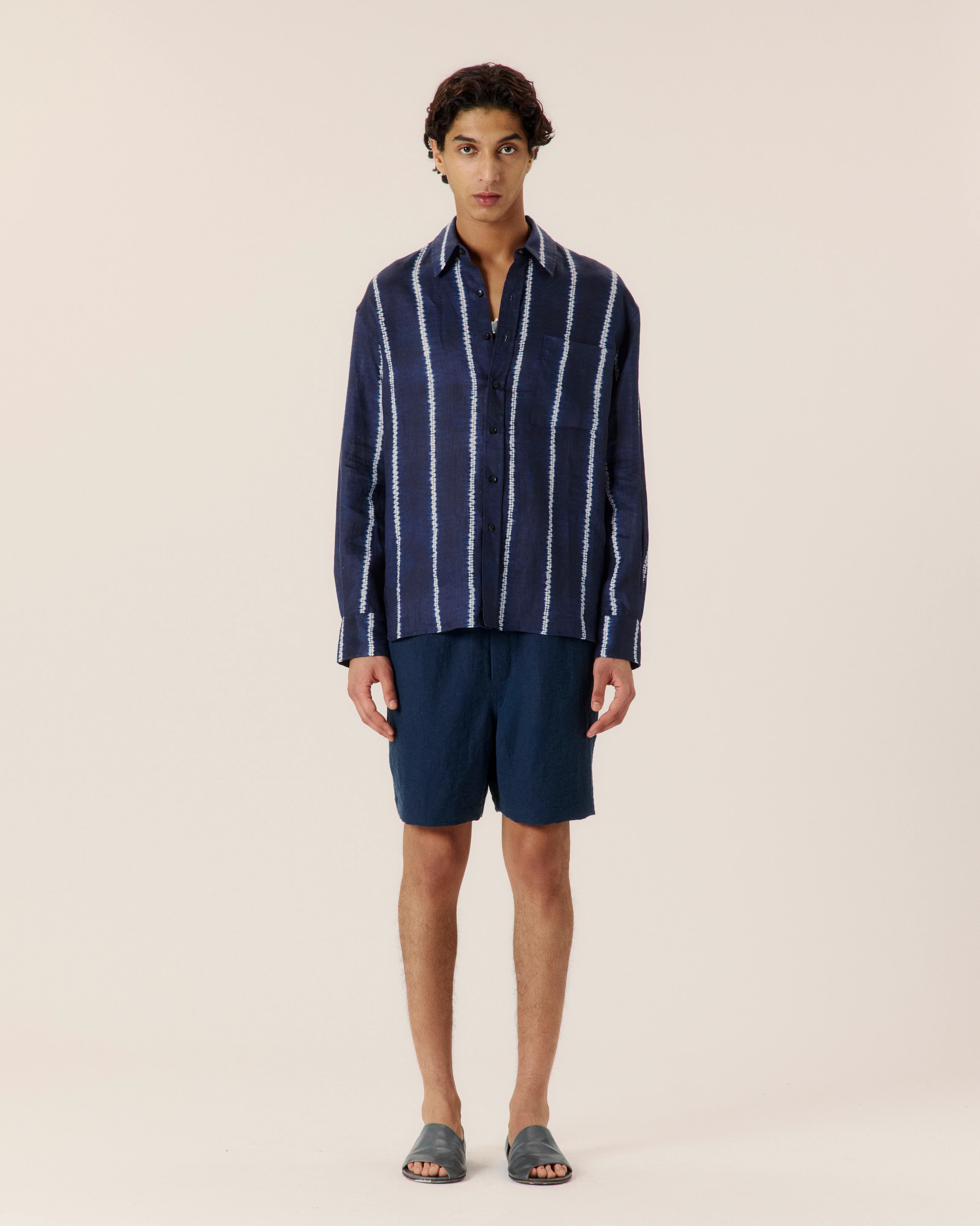 Shibori Stripe Classic Button Up Shirt