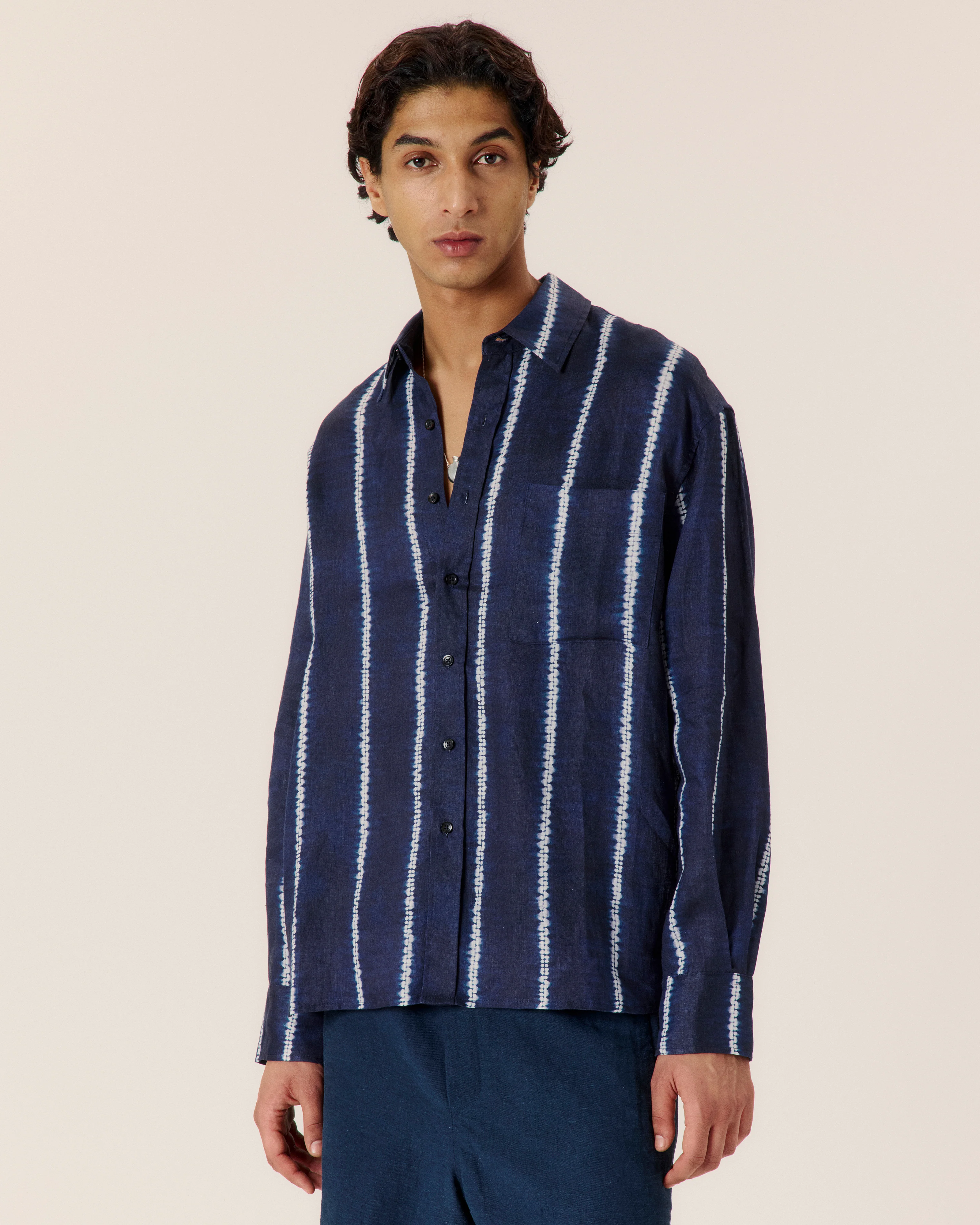 Shibori Stripe Classic Button Up Shirt - Image 3