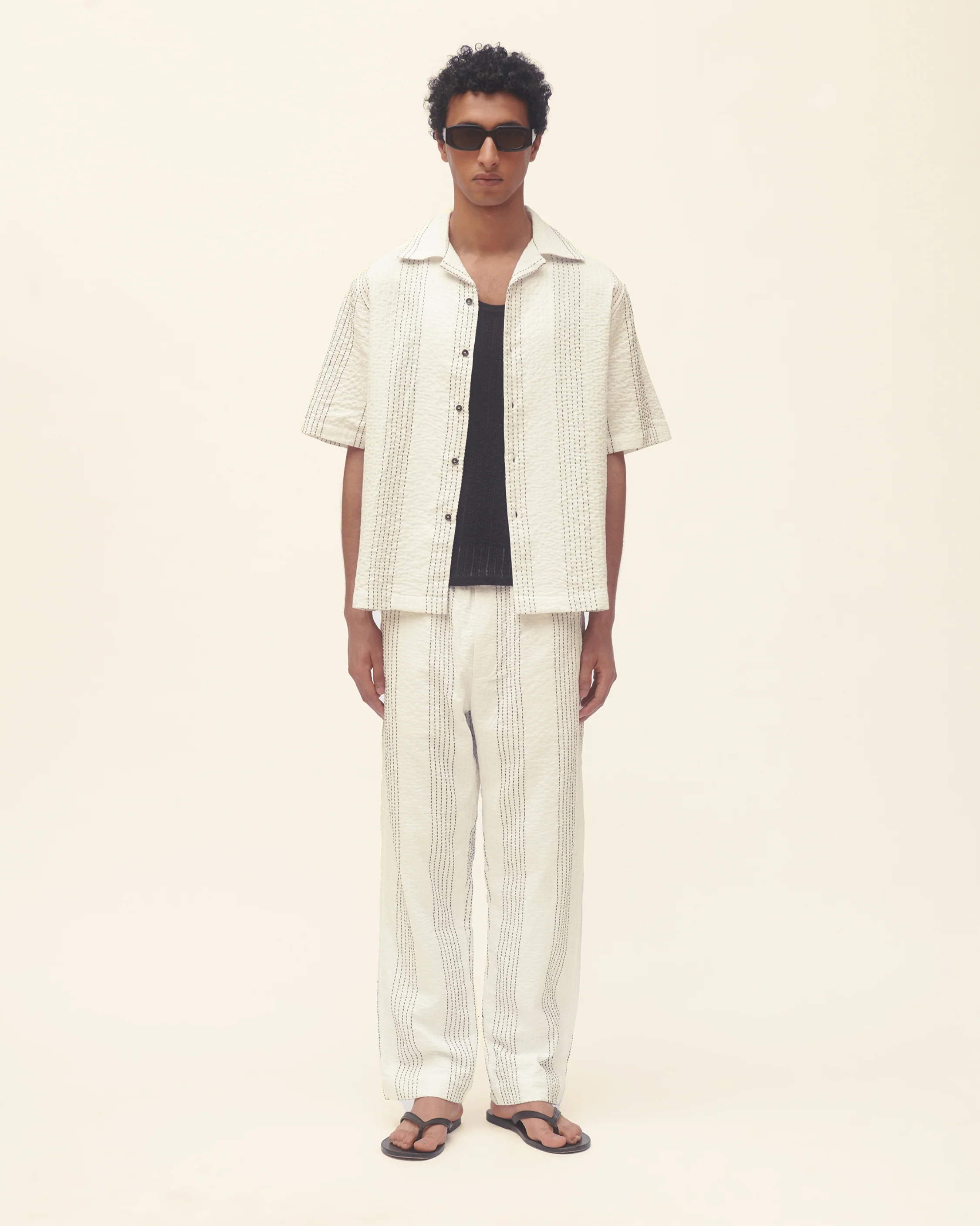 Textured Stripe Camp Collar Shirt