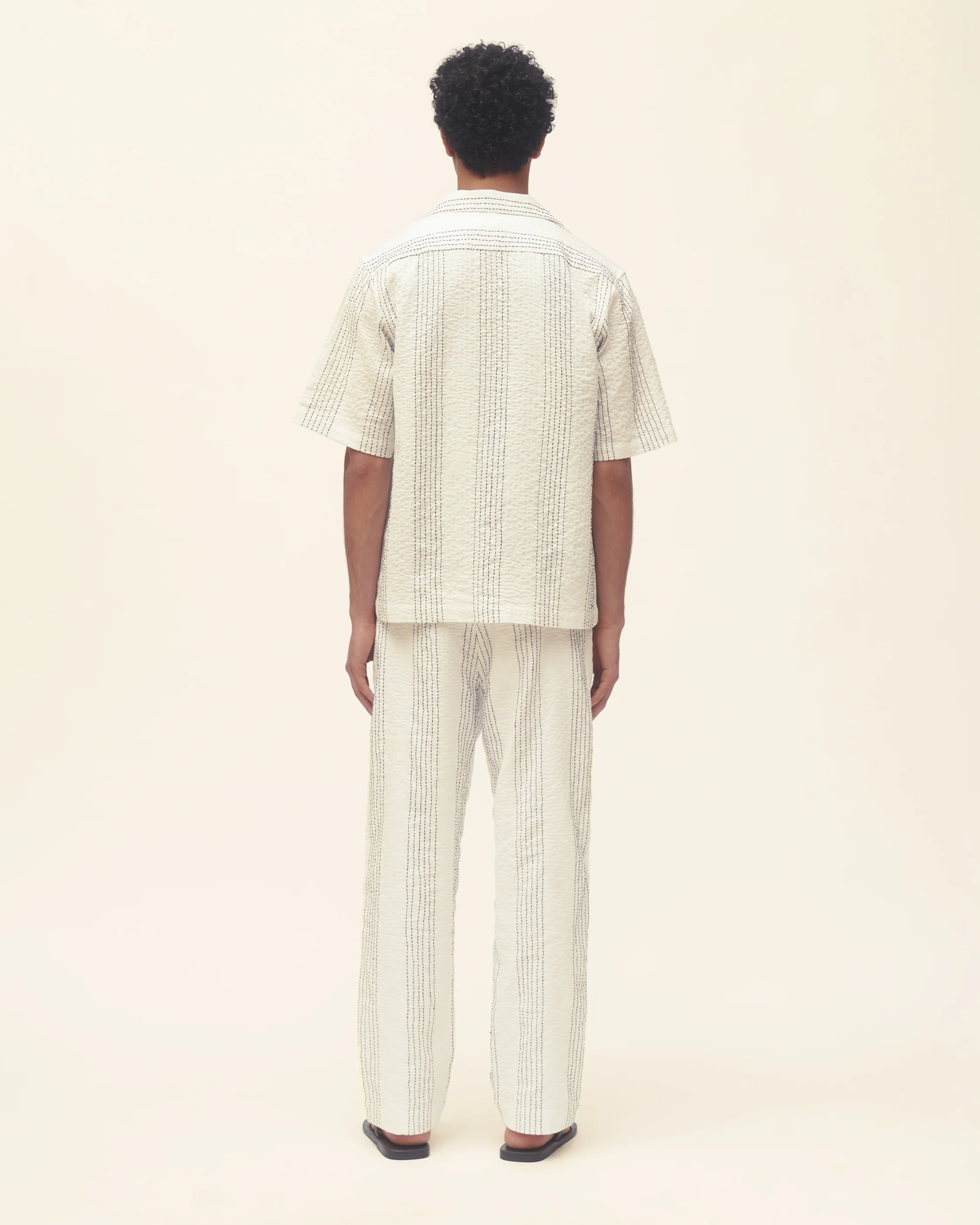 Textured Stripe Camp Collar Shirt - Image 2