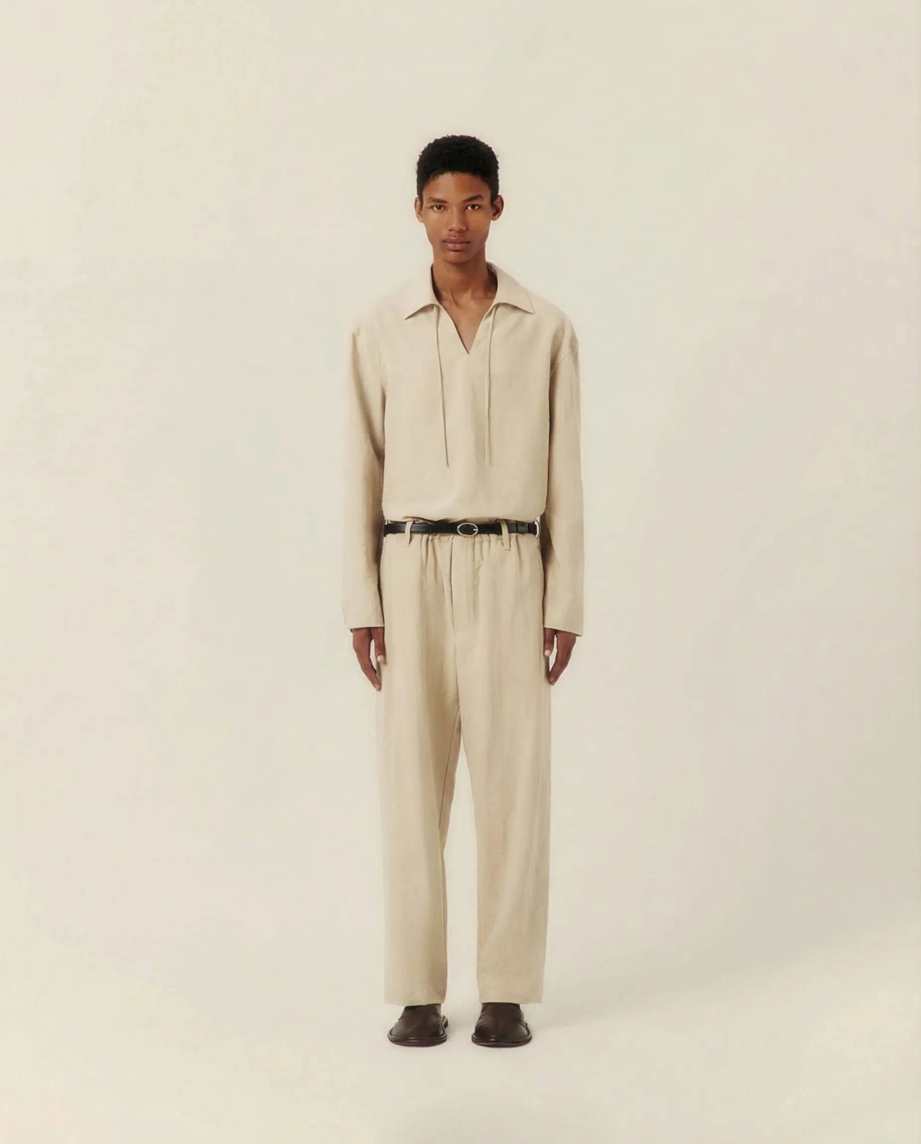 Tie Collar Resort Shirt Beige
