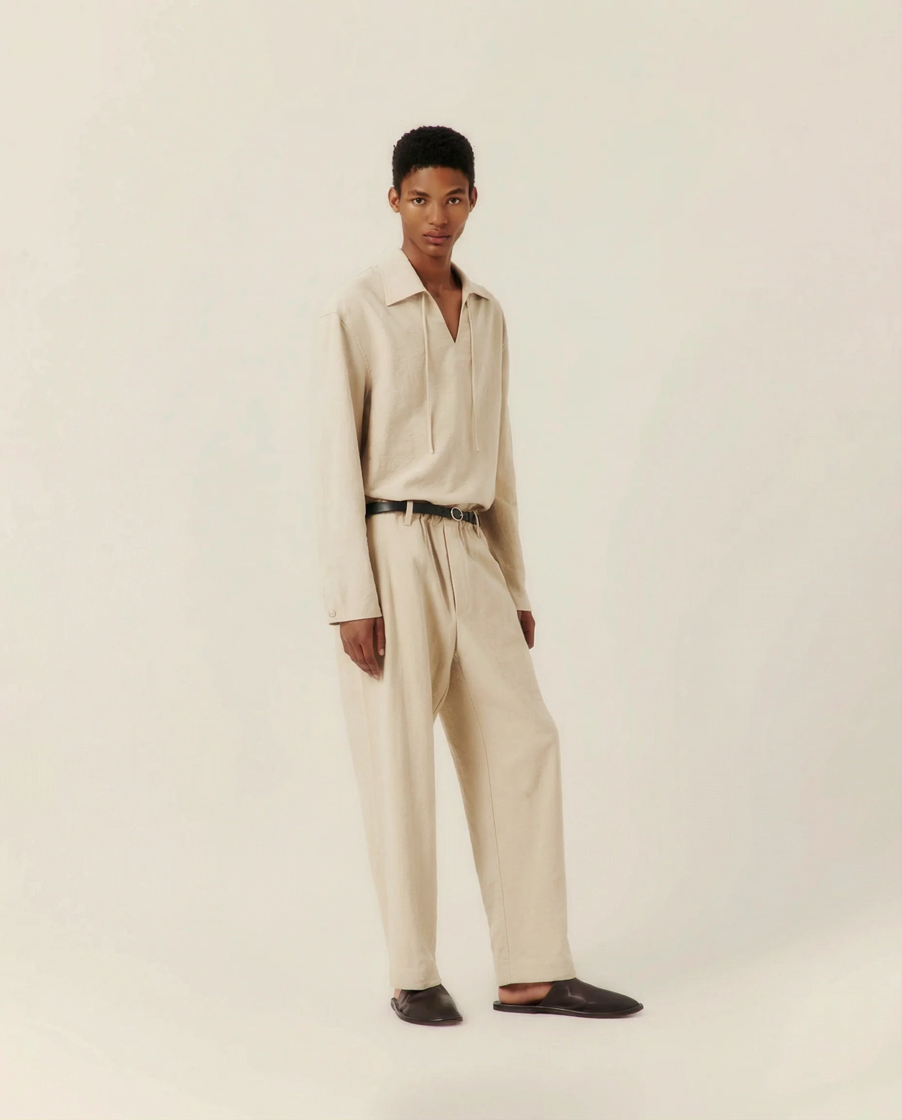 Tie Collar Resort Shirt Beige - Image 2